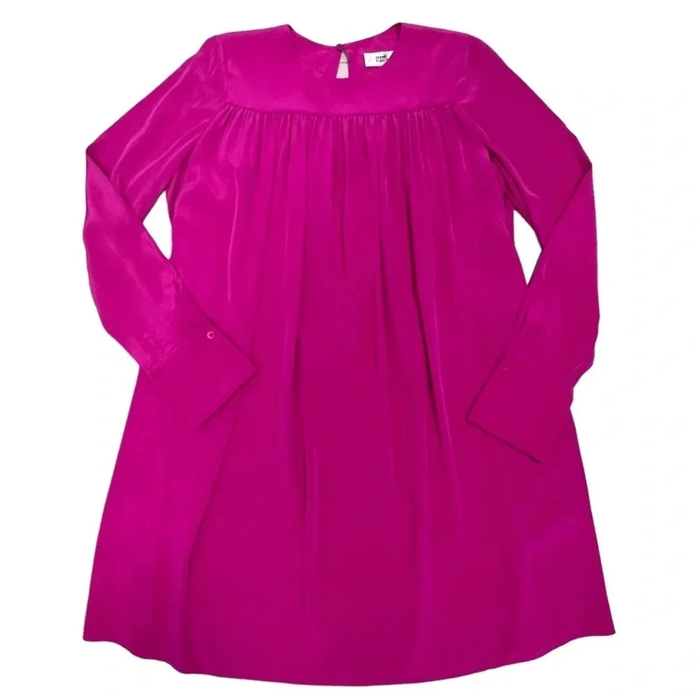 Diane von furstenberg DVF Ribbon Silk Swing Pleated Shift Pink Dress Chic Size 0 - Picture 11 of 12
